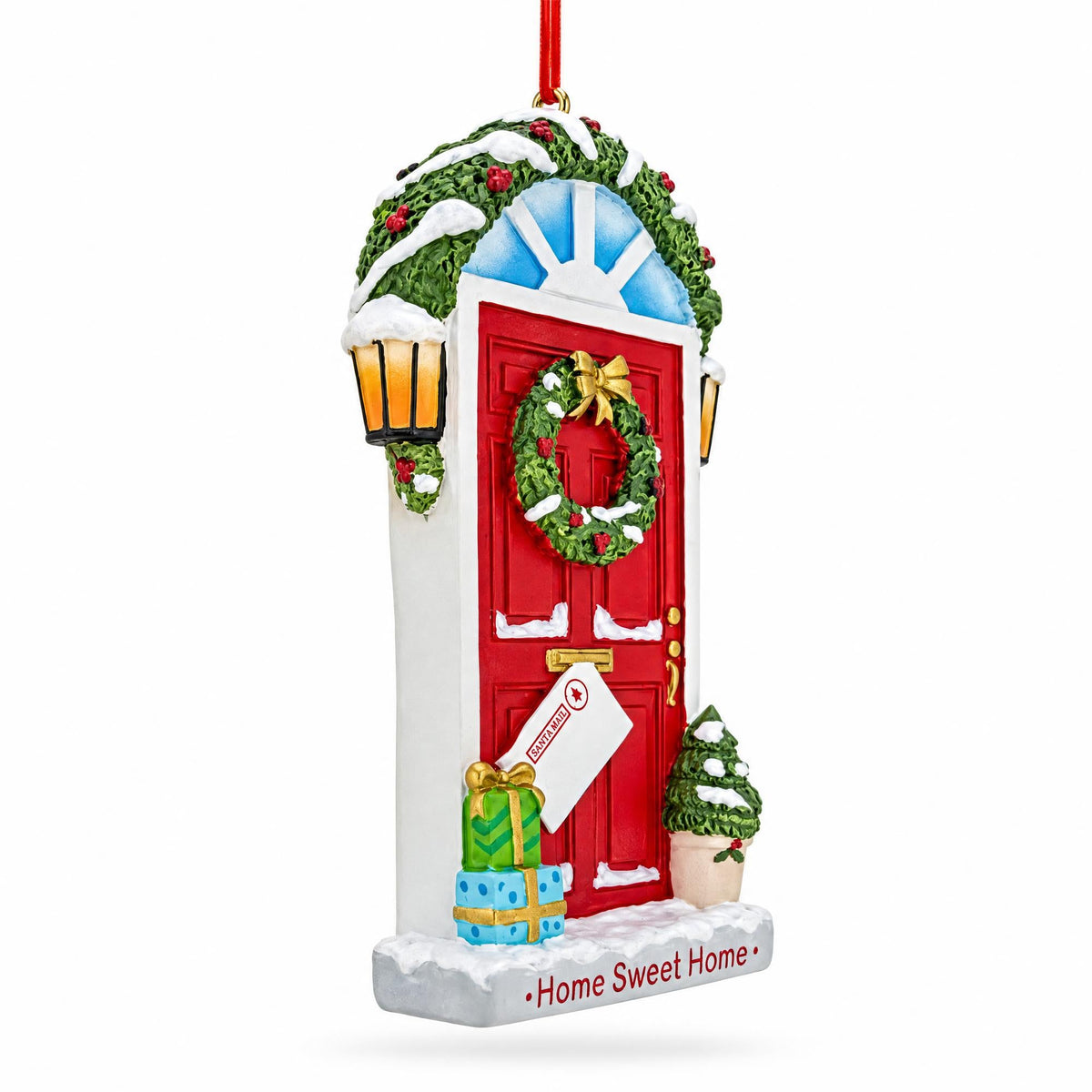 Home Sweet Home Red Door Wreath Resin Christmas Ornament
