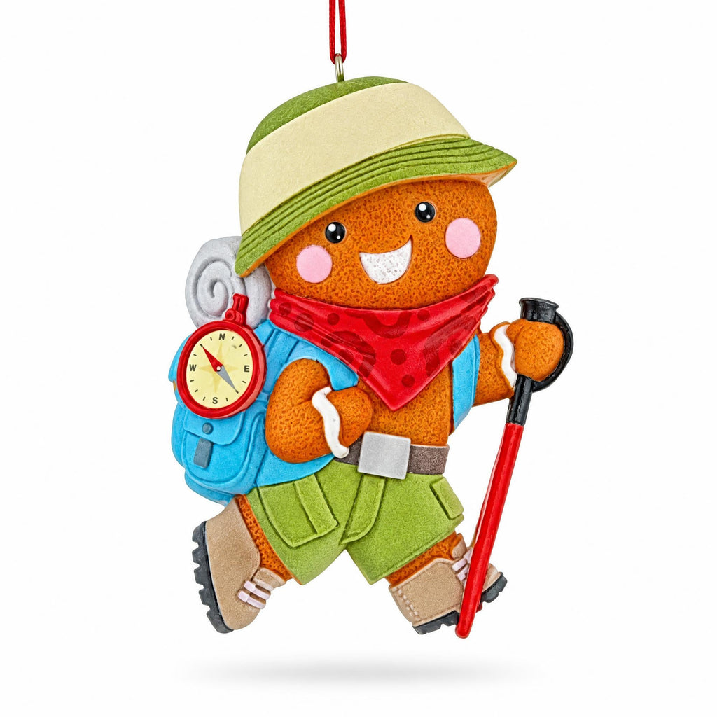 Hiking Gingerbread Man With Backpack Compass Resin Christmas Ornament