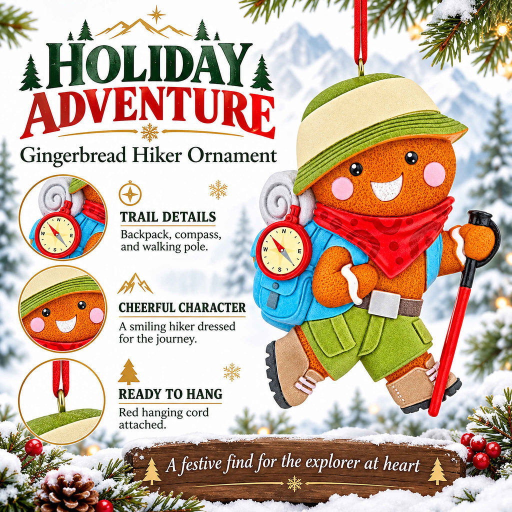 Hiking Gingerbread Man With Backpack Compass Resin Christmas Ornament