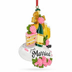 Just Married Champagne Flutes And Cake Resin Christmas Ornament