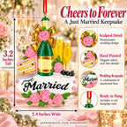 Just Married Champagne Flutes And Cake Resin Christmas Ornament