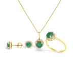 10K Gold Gemstone and 3/8 Cttw Diamond Halo Jewelry Set (Earrings, Pendant & Ring)