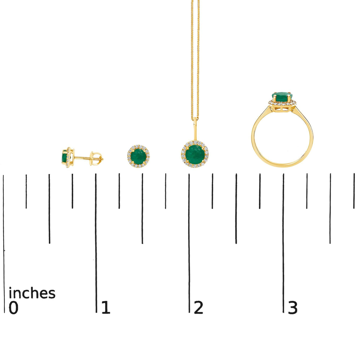 10K Gold Gemstone and 3/8 Cttw Diamond Halo Jewelry Set (Earrings, Pendant & Ring)