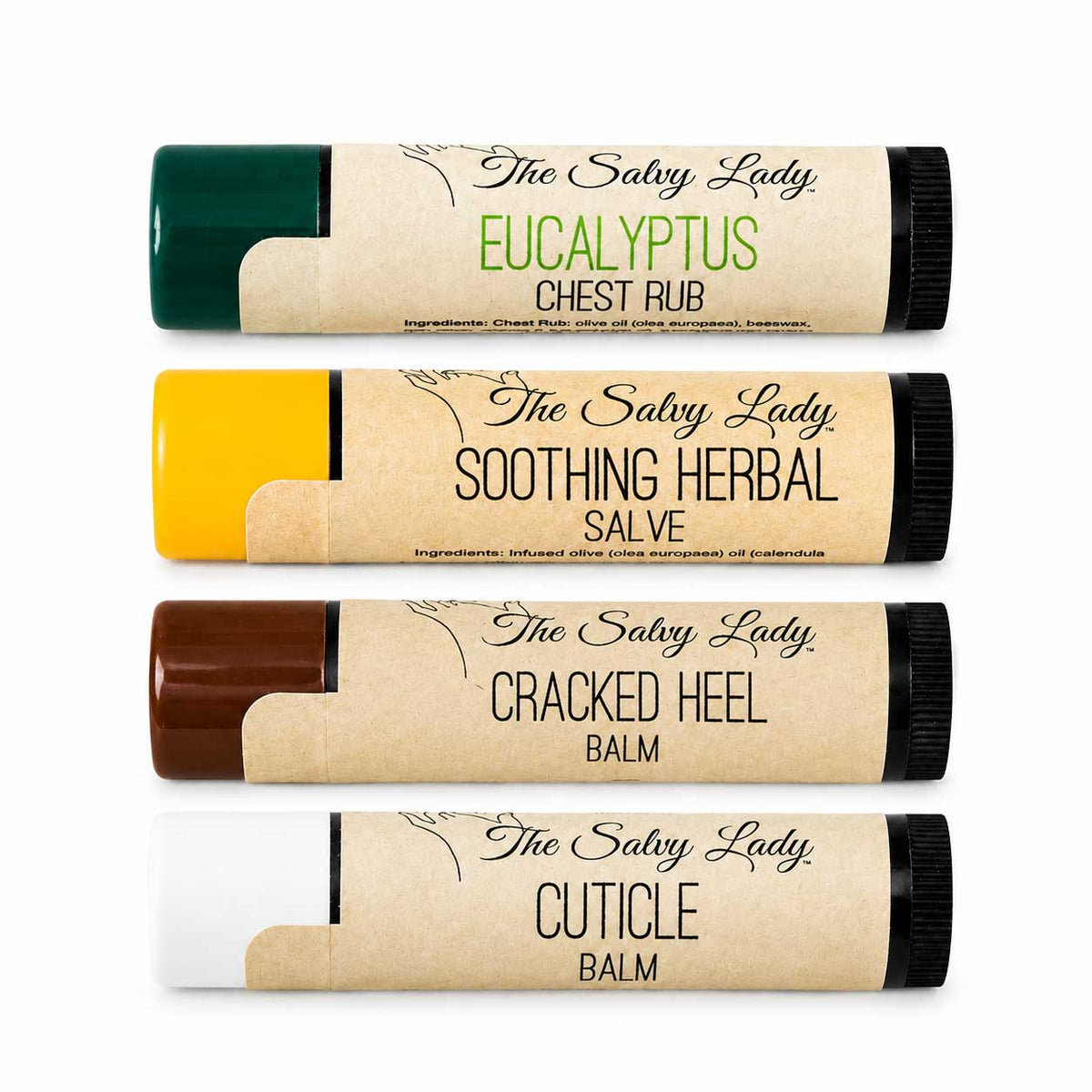 First Aid Balm Pack | Includes Herbal, Cuticle, Cracked Heel & Chest Balms | The Salvy Lady
