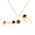 10K Gold Gemstone and 3/8 Cttw Diamond Halo Jewelry Set (Earrings, Pendant & Ring)