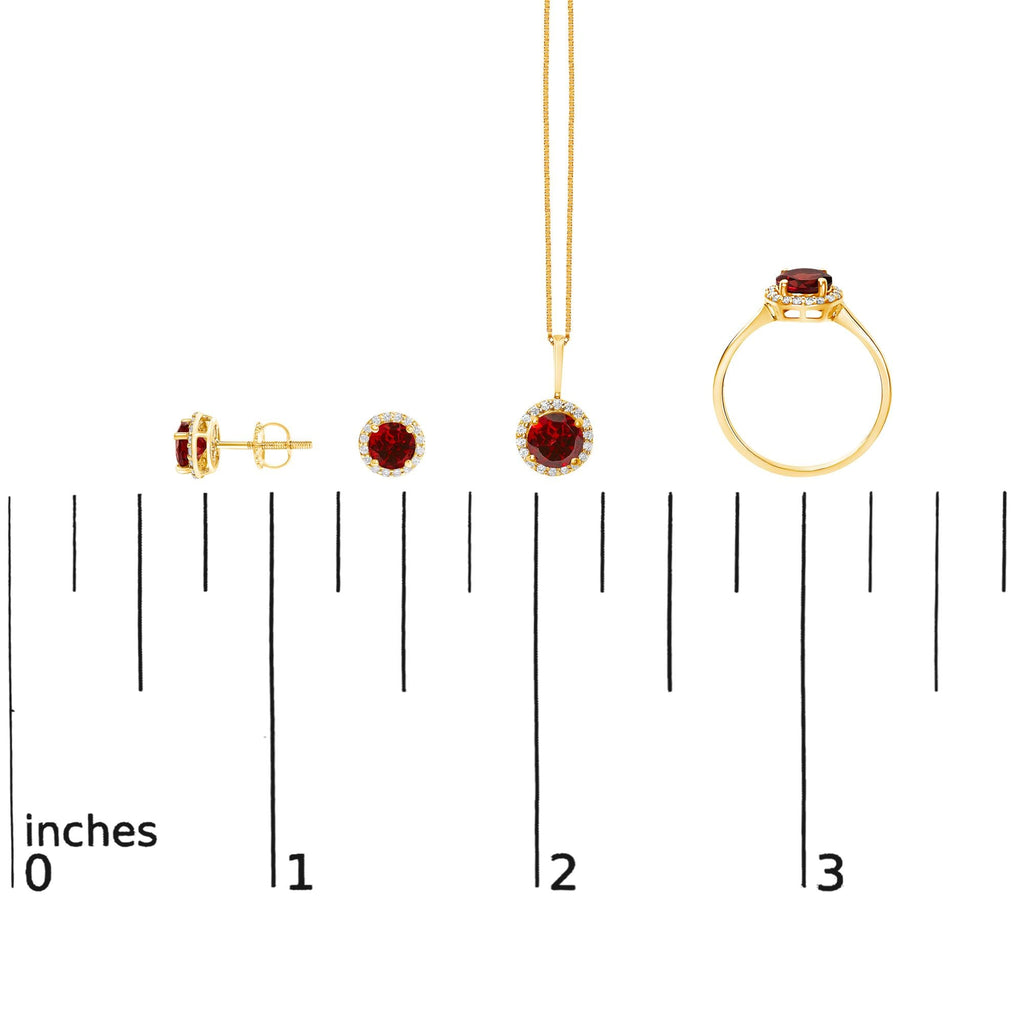10K Gold Gemstone and 3/8 Cttw Diamond Halo Jewelry Set (Earrings, Pendant & Ring)