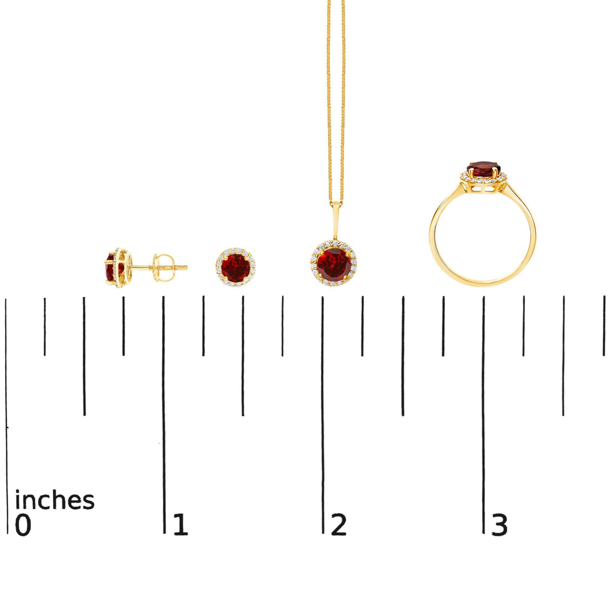 10K Gold Gemstone and 3/8 Cttw Diamond Halo Jewelry Set (Earrings, Pendant & Ring)
