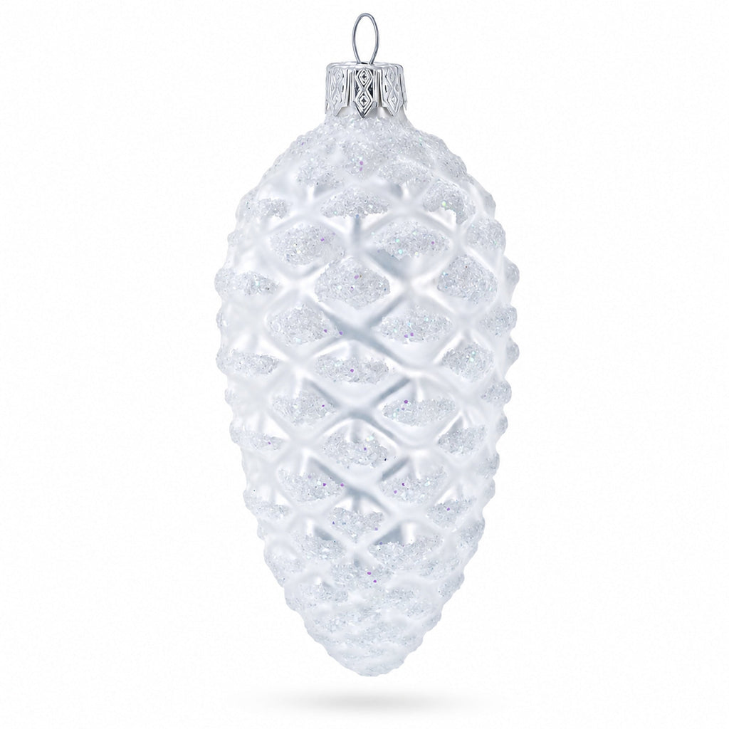 Woodland Retro Style White Pinecone Glass Christmas Ornament