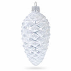 Woodland Retro Style White Pinecone Glass Christmas Ornament