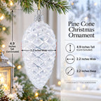 Woodland Retro Style White Pinecone Glass Christmas Ornament