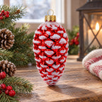 Woodland Retro Style Red Pinecone Glass Christmas Ornament