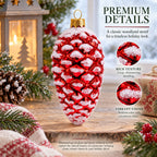 Woodland Retro Style Red Pinecone Glass Christmas Ornament