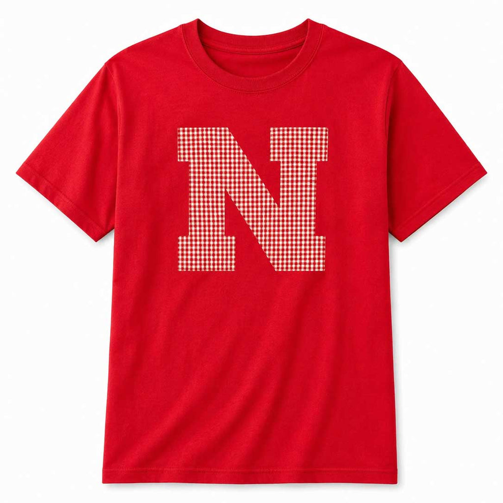 N Sewn Appliqué Red Gingham Licensed Women's Shirt | Multiple Sizes | H.Flynn Designs