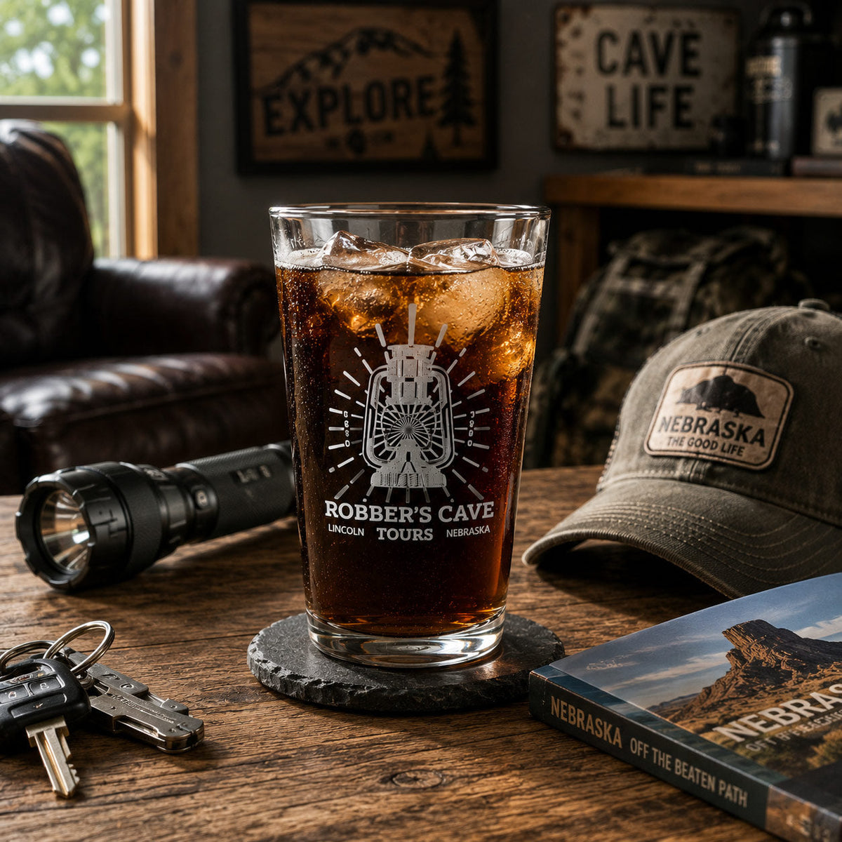Robber's Cave Pint Glass | Pack of 4 | 16 oz | Robber's Cave