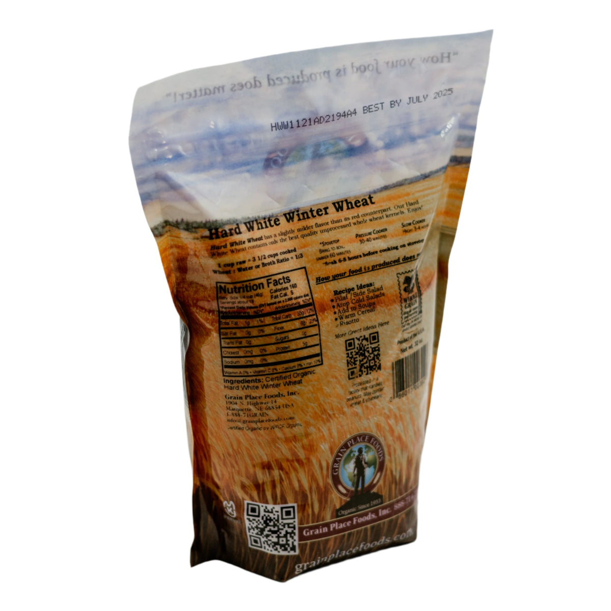 Organic Hard White Winter Wheat | 2 lb | Pack of 4 | Non-GMO | Shipping Included | Grain Place Foods