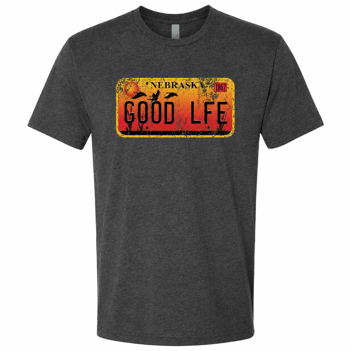 Good Life Sunset License Plate T-Shirt | Multiple Sizes | Lawlor's Custom Sportswear