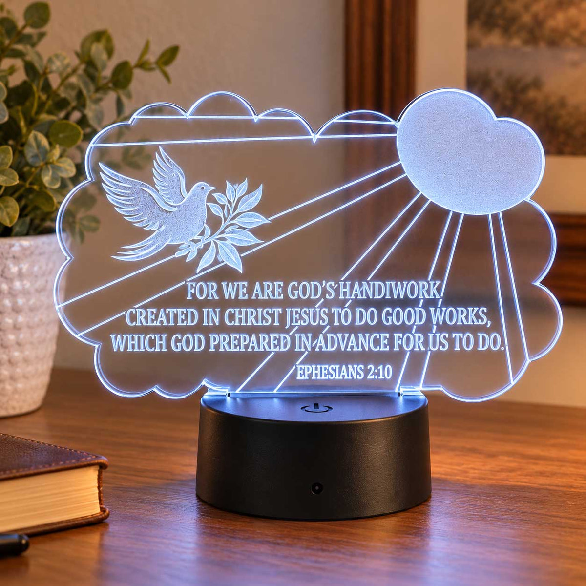 Inspirational LED Lighted Plaque | For We Are God’s Handiwork, Created in Christ Jesus to Do Good Works, Which God Prepared in Advance for Us to Do | Glowing Creation