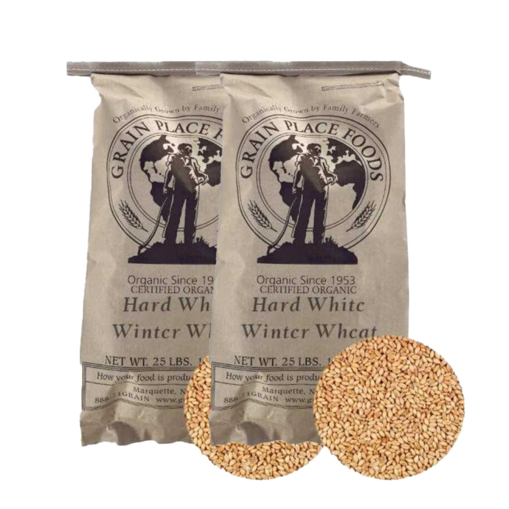 Organic Rolled Hard White Winter Wheat | Pack of 2 | 25 lb | Non-GMO | Grain Place Foods