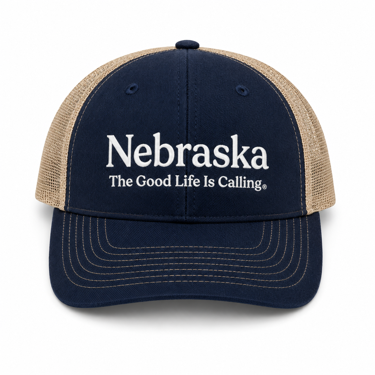 The Good Life is Calling Navy & Off White Trucker Hat | Nebraska Department of Economic Development