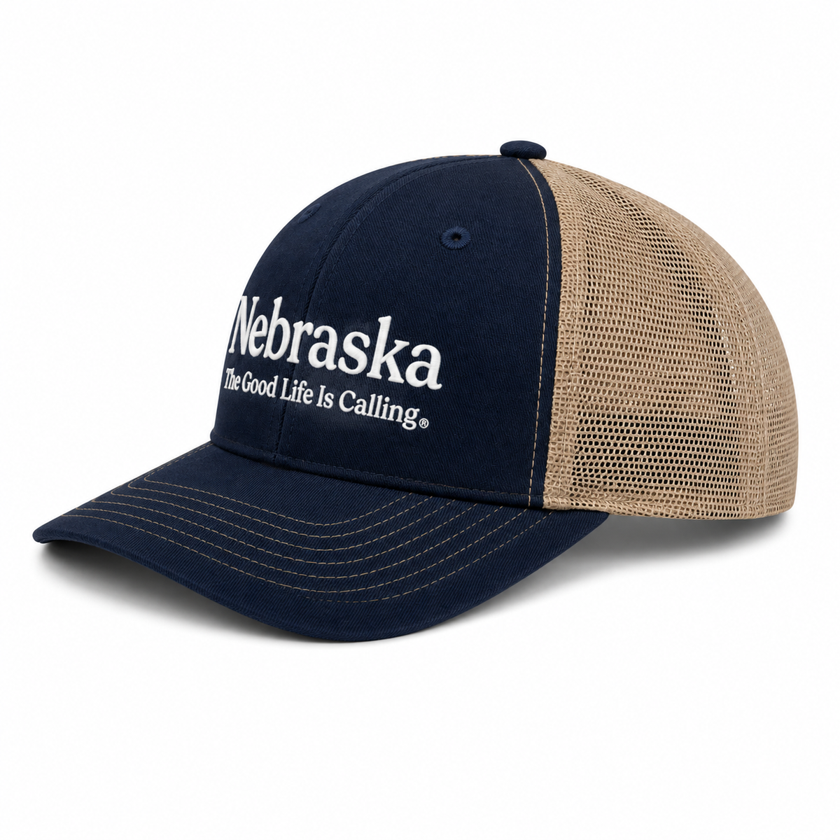 The Good Life is Calling Navy & Off White Trucker Hat | Nebraska Department of Economic Development