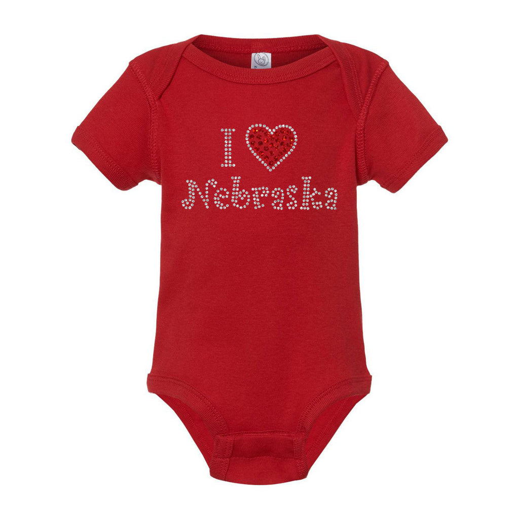 "I ❤️ Nebraska" Rhinestone Baby Onesie | Multiple Sizes | Nature Finds & Designs