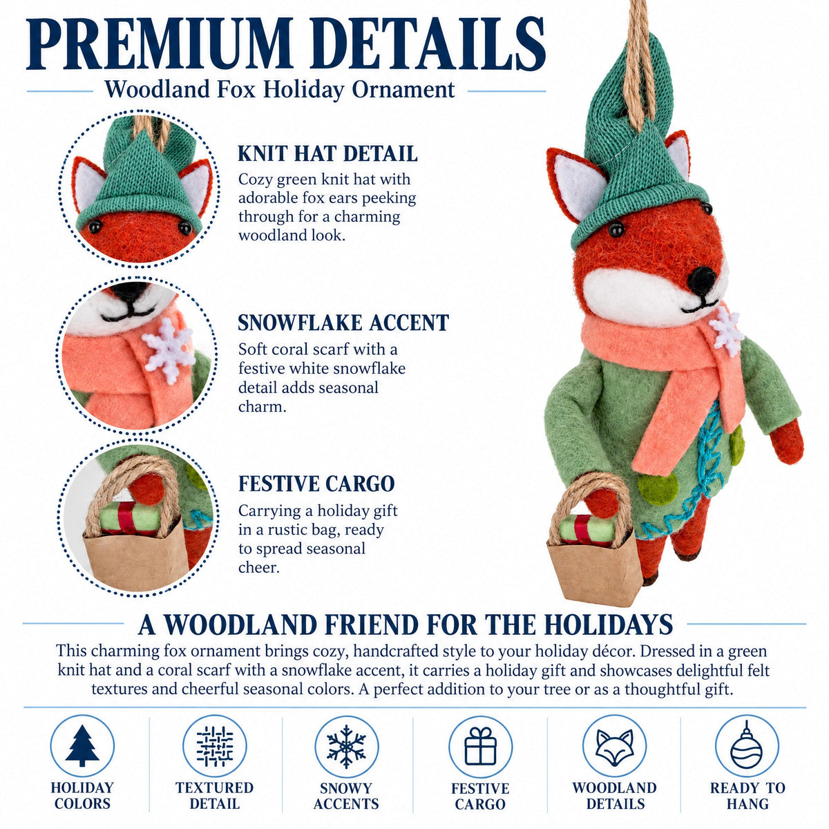Fox With Gift Bag Felt Fabric Christmas Ornament
