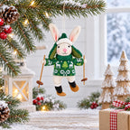 Skiing White Bunny Felt Fabric Christmas Ornament