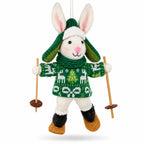 Skiing White Bunny Felt Fabric Christmas Ornament