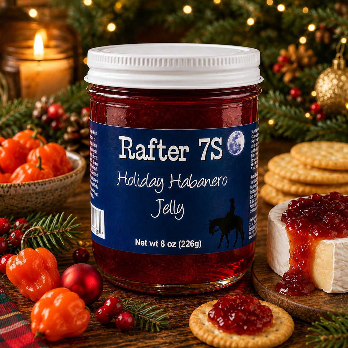 Ulitimate Habanero Jelly Bundle | 8 oz | Original, Hot, Mango-Peach, Blackberry, Cherry & Holiday | Rafter 7S