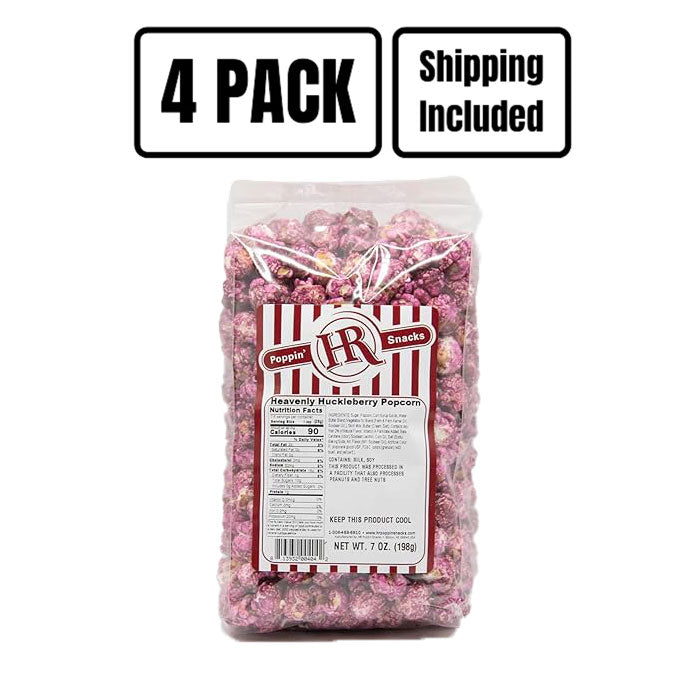 Heavenly Huckleberry Popcorn | Pack of 4 | 7 oz | Pack of 4 | Shipping Included | HR Poppin' Snacks