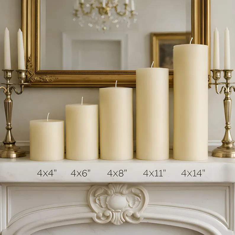 4 Inch Wide White Beeswax Pillar Candles