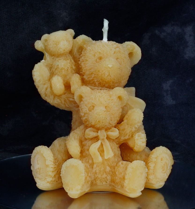 Teddy Bear Family Beeswax Candle