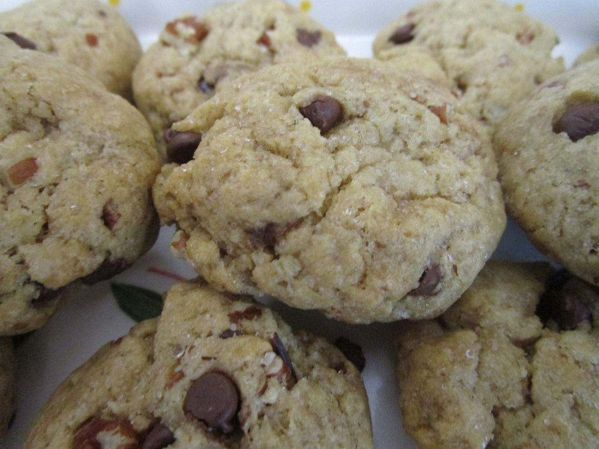 Gluten Free Pecan Chocolate Chip Cookie, Dairy Free, Egg Free, Vegan, Low Sugar, Oat Free, Birthday Party, Coconut Sugar snack, Holiday Gift