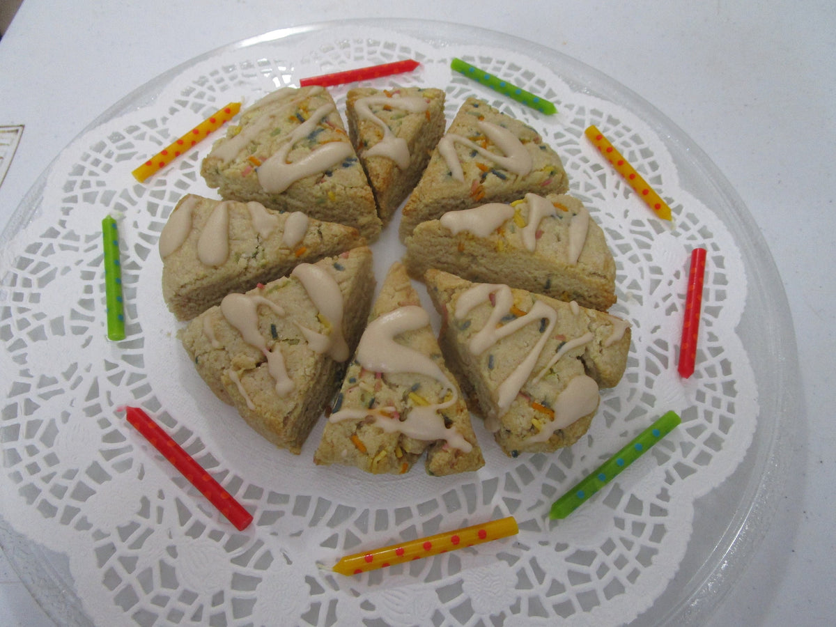 Grain Free Scones, KETO, Vanilla Birthday Cake, Gluten Free, Dairy Free, Sugar Free, Vegan Dessert, Egg Free, Low Carb Snack, Fitness Pastry