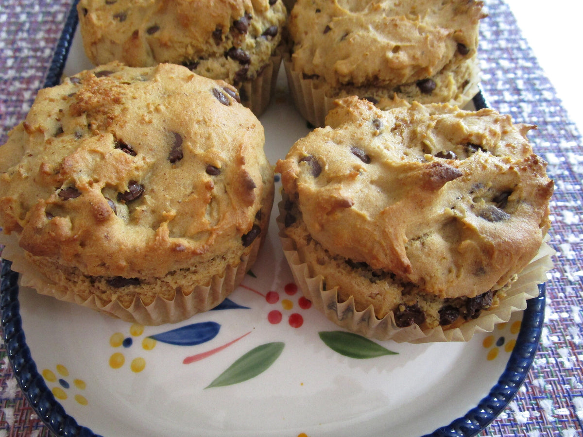Gluten Free Chocolate Chip Muffins, Dairy Free, Vegan, Nut Free, Low Sugar Breakfast, Low Fat snacks, Birthday Brunch, School Safe breakfast