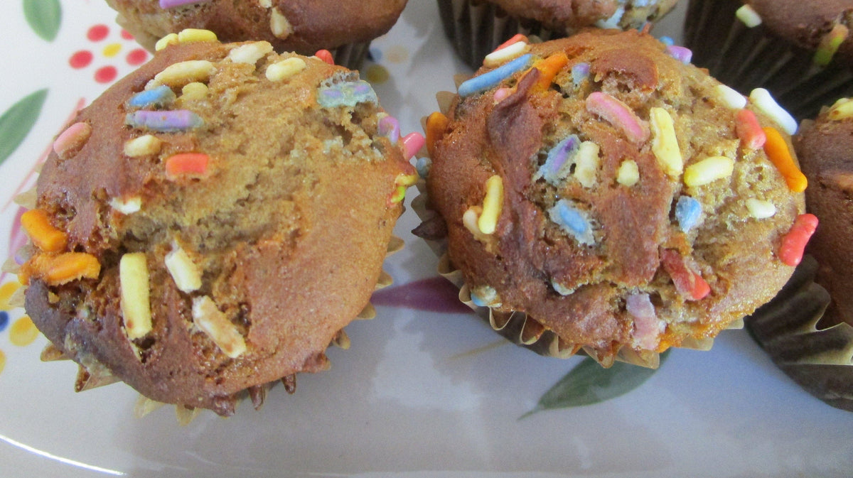 Gluten Free Mini Funfetti Chocolate Chip Muffins, School Safe, Dairy Free, Egg Free, Nut Free, Vegan, Two Bite Low Fat, Birthday Party Snack