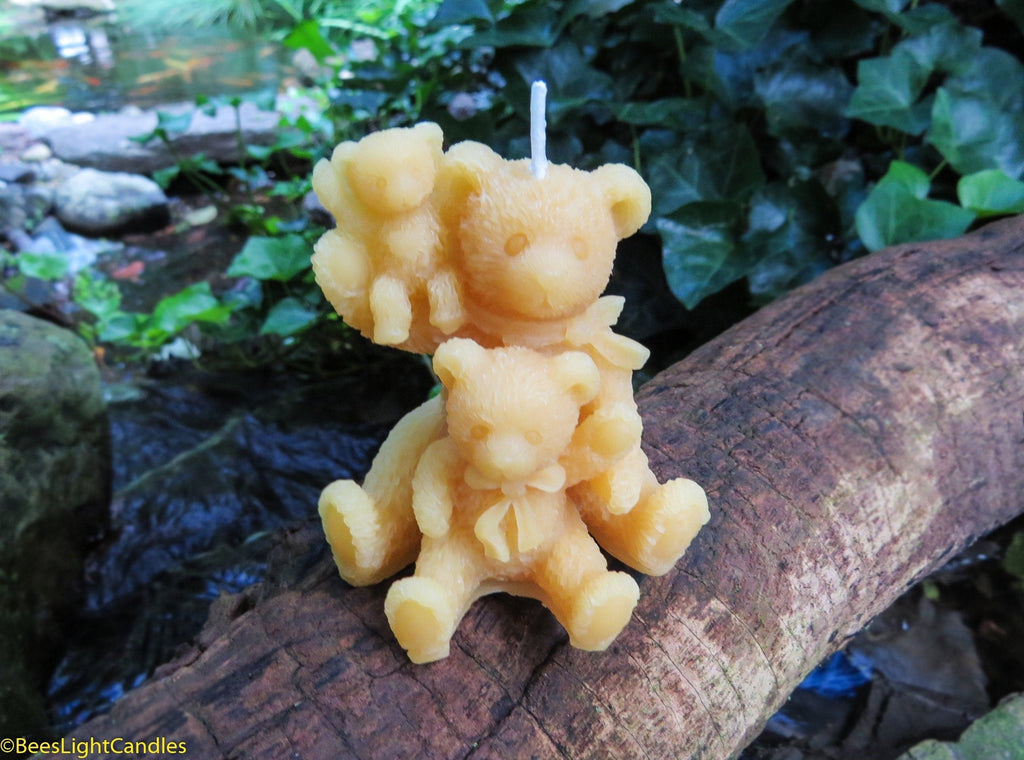 Teddy Bear Family Beeswax Candle