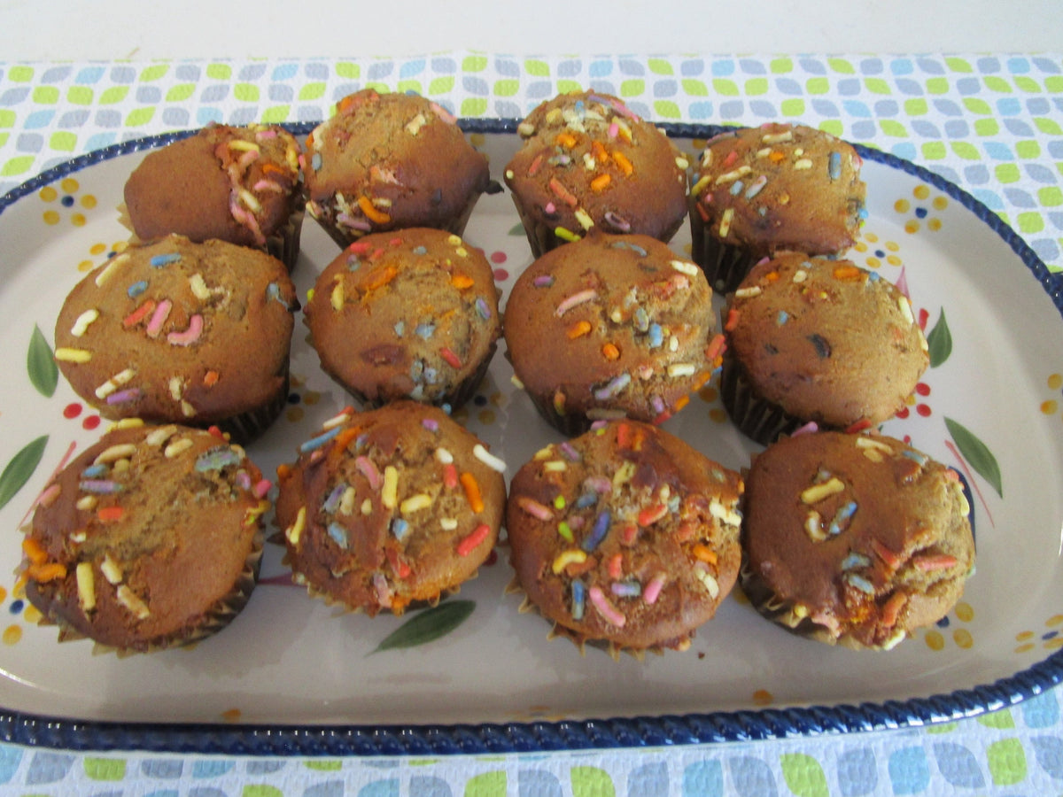 Gluten Free Mini Funfetti Chocolate Chip Muffins, School Safe, Dairy Free, Egg Free, Nut Free, Vegan, Two Bite Low Fat, Birthday Party Snack