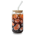 Halloween Ghost Color Changing Glass Cup with Lid and Straw