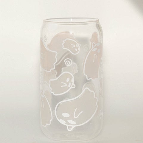 Halloween Ghost Color Changing Glass Cup with Lid and Straw