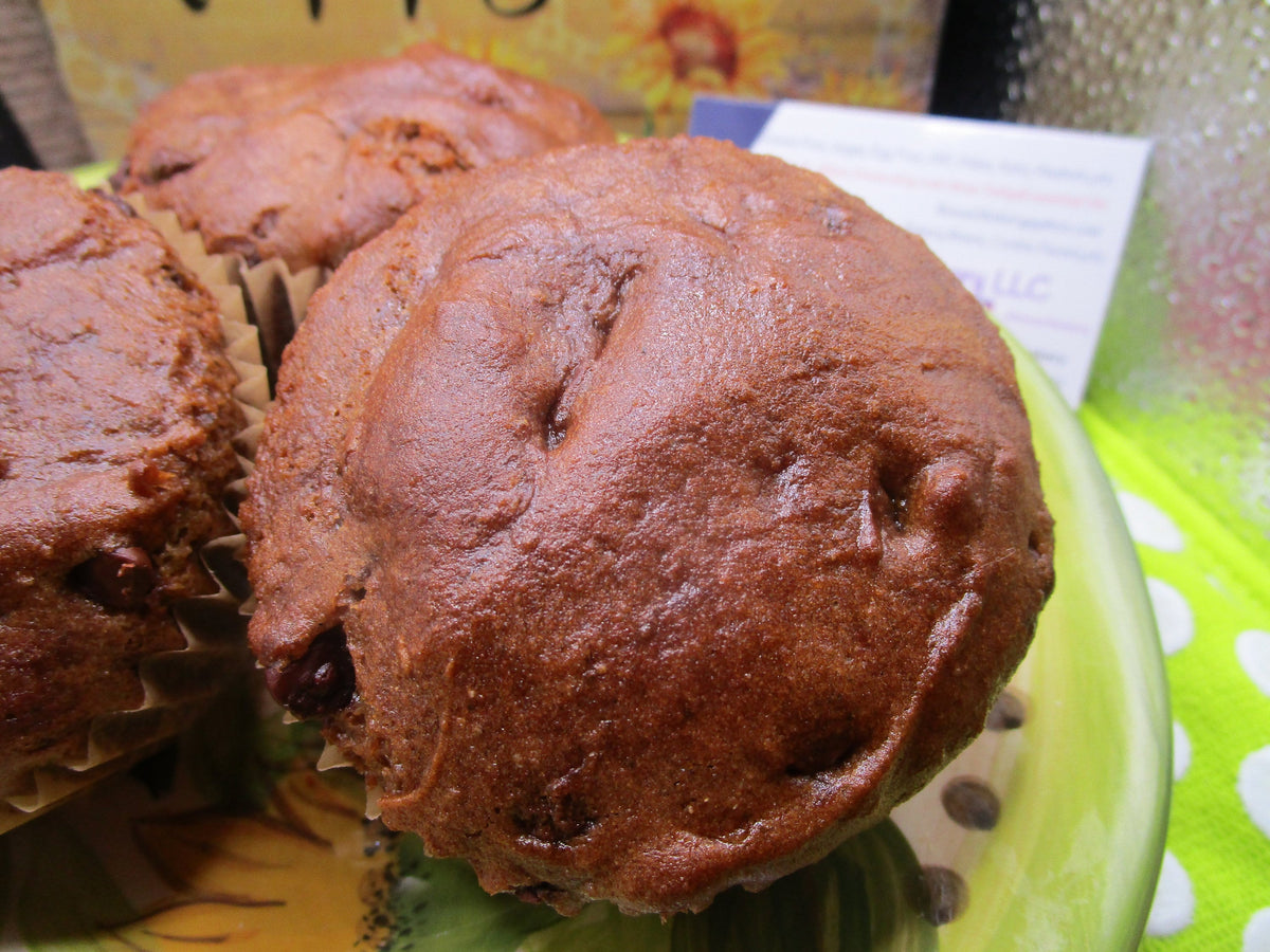 Double Chocolate Chip Muffins, Gluten Free, Dairy Free, Egg Free, Vegan, No refined Sugar, Nut Free, Diet, Low Calorie, Mini, Father's Day