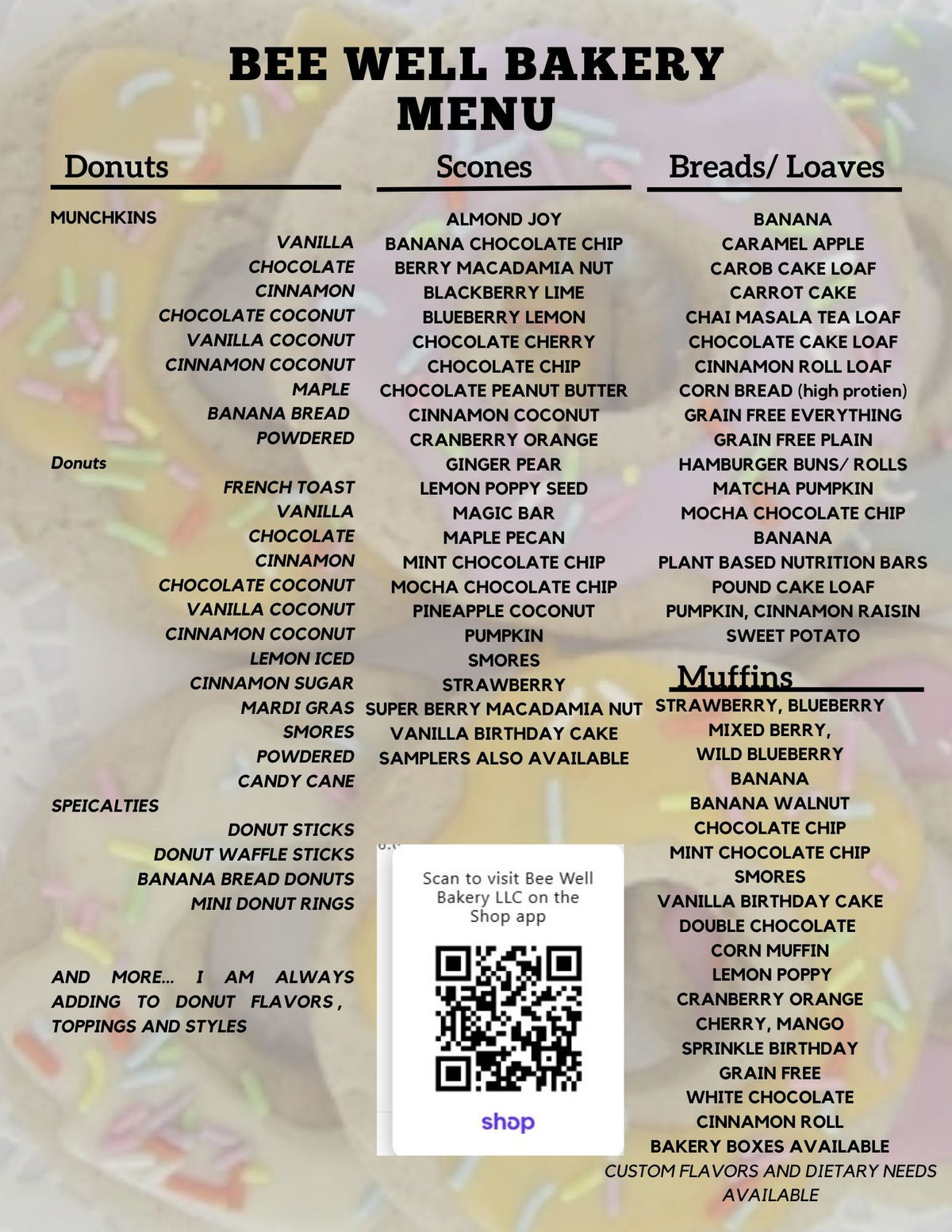 Gluten Free Donuts, Egg Free, Dairy Free, Vanilla, Chocolate, Natural Sprinkle, Vegan, Birthday, Thanksgiving, New Years 2025, Christmas