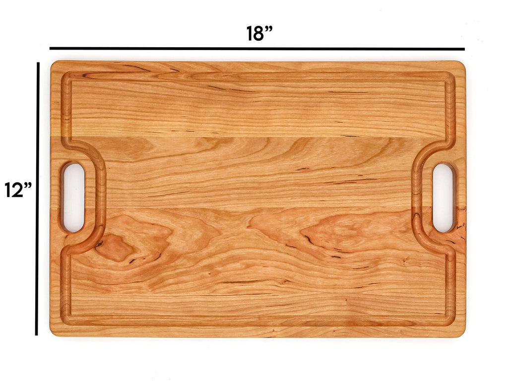 Large Cherry Wood Cutting Board With Juice Groove and Handles 18 x 12 Inches, Cherry Charcuterie Board, Cherry Cheese Board, 100% USA Made