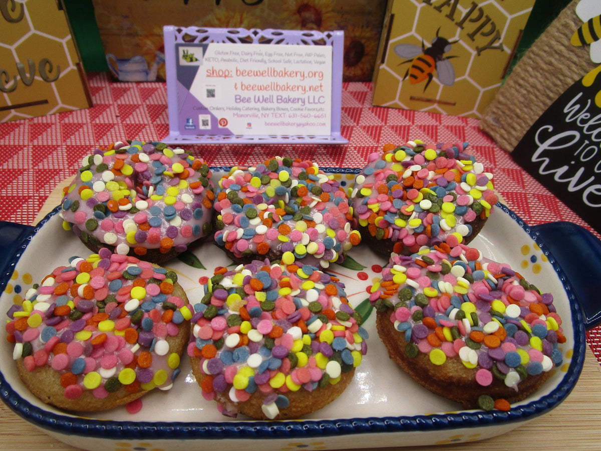 Gluten Free Mini donuts, two bite, Vegan, Egg Free, Dairy Free, School Safe, Birthday Gift, Low Fat, Healthy snacks, July 4th dessert, baked