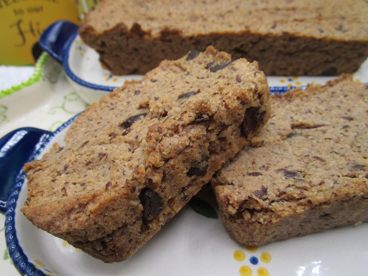 Gluten Free Protein Banana Bread, Mocha Chip, Sugar Free, Dairy Free, Grain Free, Egg Free, Nut Free, Vegan Fiber Fitness Snack, Fall brunch