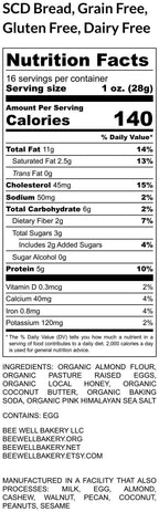 Gluten Free SCD Bread, Grain Free, Dairy Free, Specific Carbohydrate, Low Carb, KETO, Paleo, Yeast Free, Peanut Free, Sugar Free, Soy Free