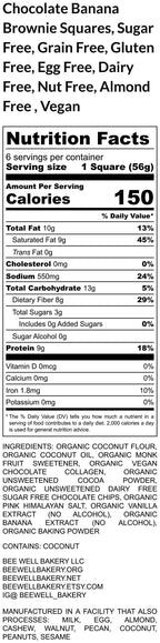 KETO Brownie, Banana Chocolate Chip, Gluten Free, Grain Free, Dairy Free, Egg Free, Vegan, Erythritol Free, Sugar Free, Low Carb, Birthday