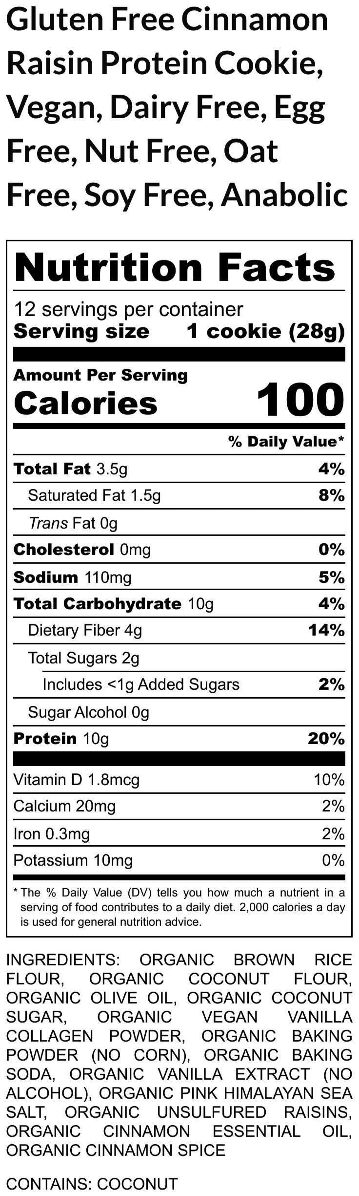 Gluten Free Protein Cinnamon Raisin Cookies, Dairy Free, Egg Free, Vegan, Nut Free, Sugar Free, Portable Fitness snack, Clean Eating Gifts
