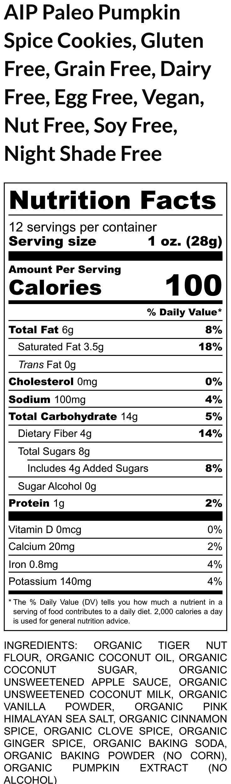 AIP Paleo Tiger Nut Cookie, Pumpkin Spice, Grain Free Gluten Free, Dairy Free, Egg Free, Cassava Free, Night Shade Free, Autoimmune Protocol