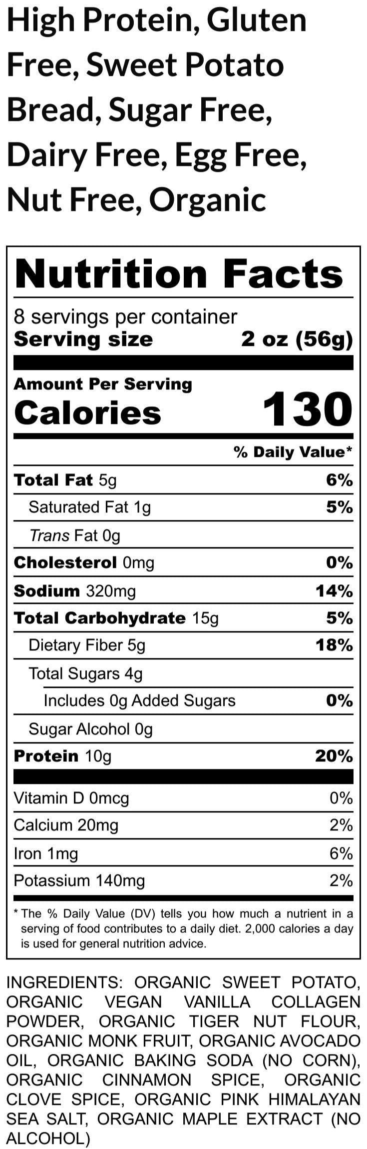 High Protein Sweet Potato Bread, Vegan Collagen, Gluten Free, Sugar Free, Grain Free, Dairy Free, Fitness Snacks, Clean eating fitness snack